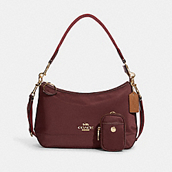 COACH CA205 Ellis Shoulder Bag GOLD/WINE MULTI