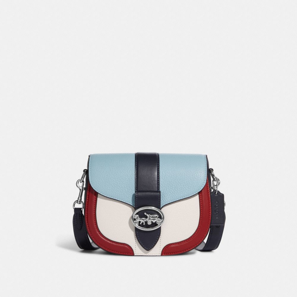 COACH CA212 Georgie Saddle Bag In Colorblock SILVER/CHALK MULTI