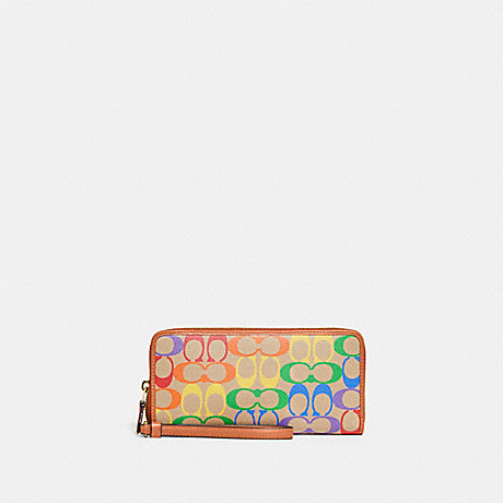 COACH CA218 Continental Wallet In Rainbow Signature Canvas Brass/Tan-Natural-Multi