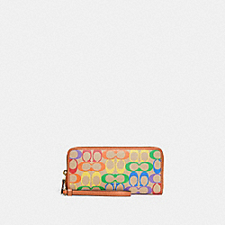 COACH CA218 Continental Wallet In Rainbow Signature Canvas BRASS/TAN NATURAL MULTI
