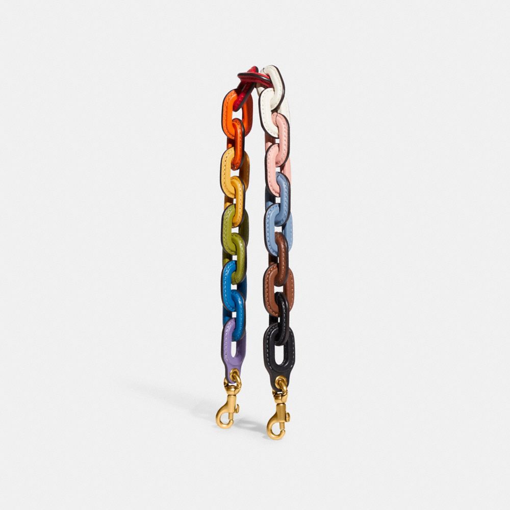 Rainbow Leather Covered Short Chain Strap - CA220 - Brass/Multi