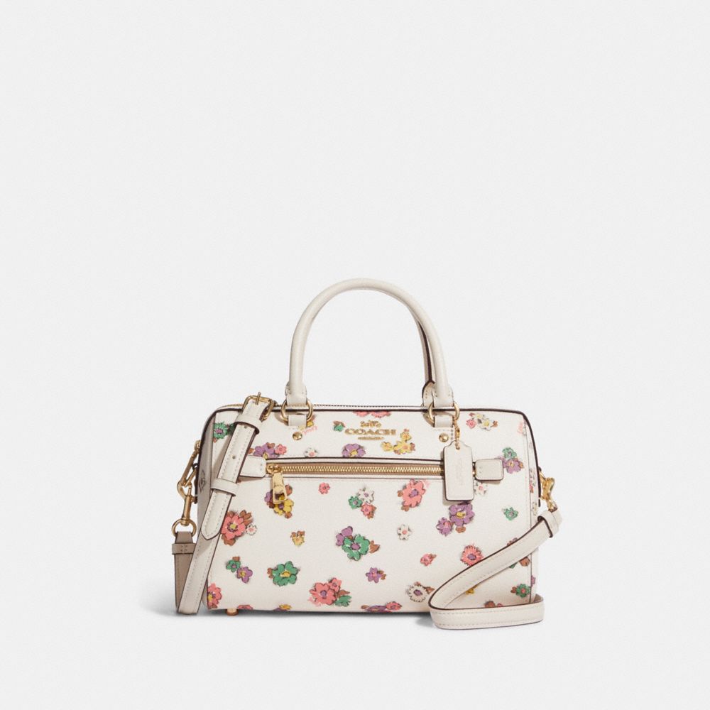 COACH CA229 Rowan Satchel With Spaced Floral Field Print Gold/Chalk Multi