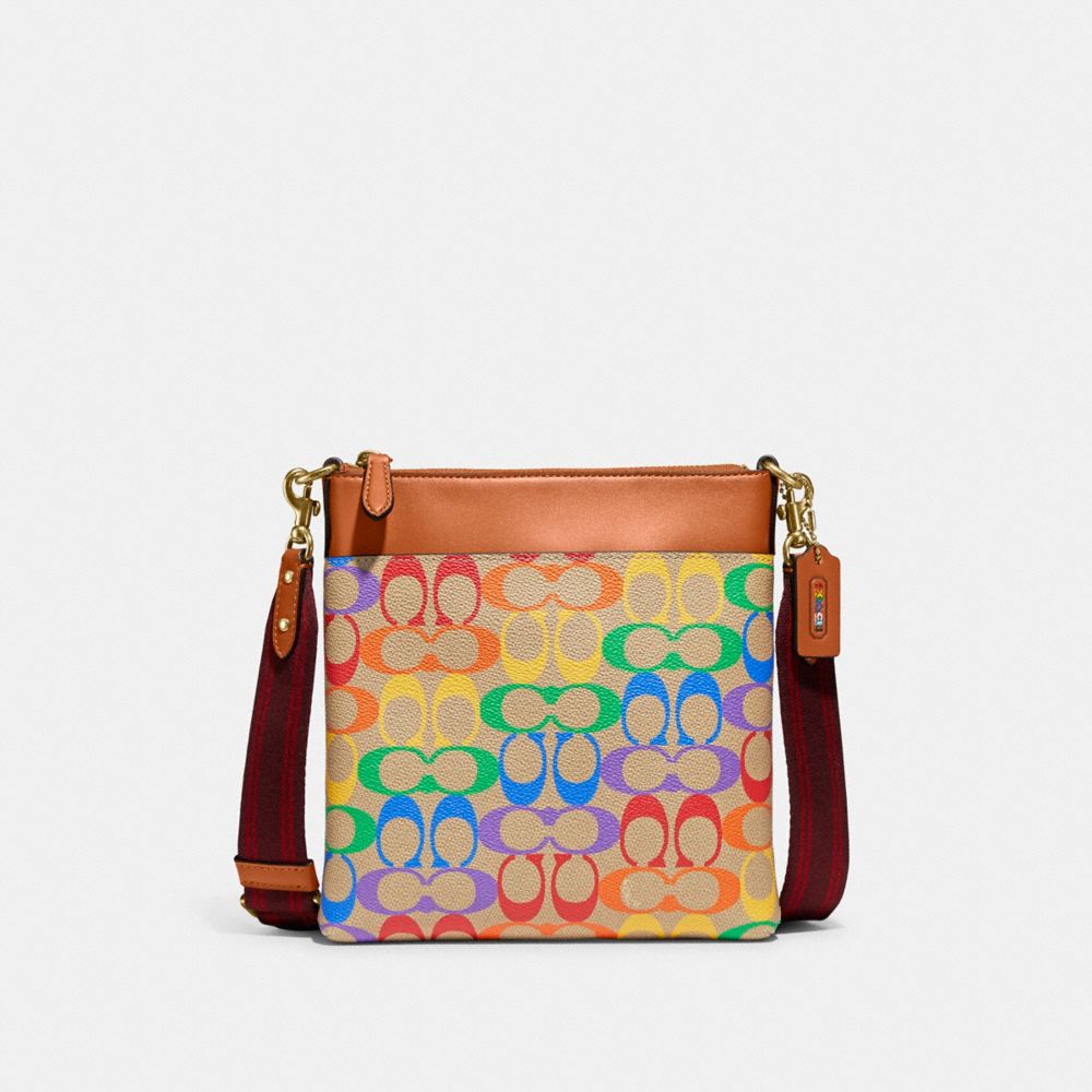 CA232 - Kitt Messenger Crossbody In Rainbow Signature Canvas Brass/Tan Natural Multi