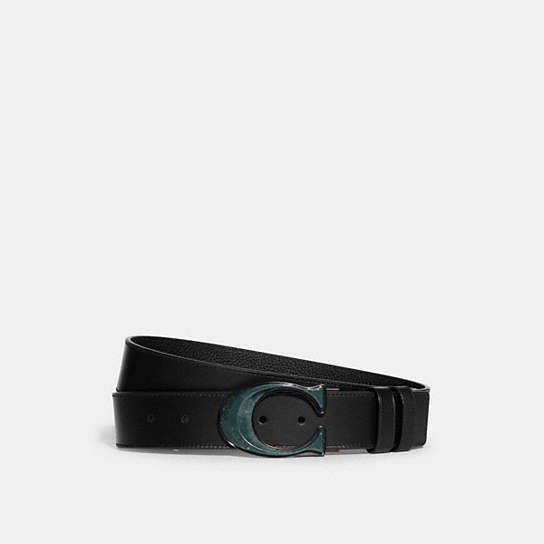 CA235 - Signature Inlay Buckle Cut To Size Reversible Belt, 38 Mm Black