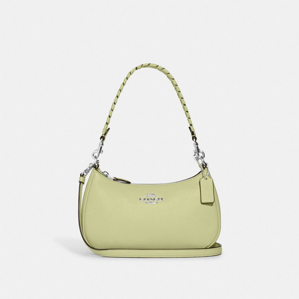 COACH CA240 Teri Shoulder Bag With Whipstitch Silver/Pale Lime