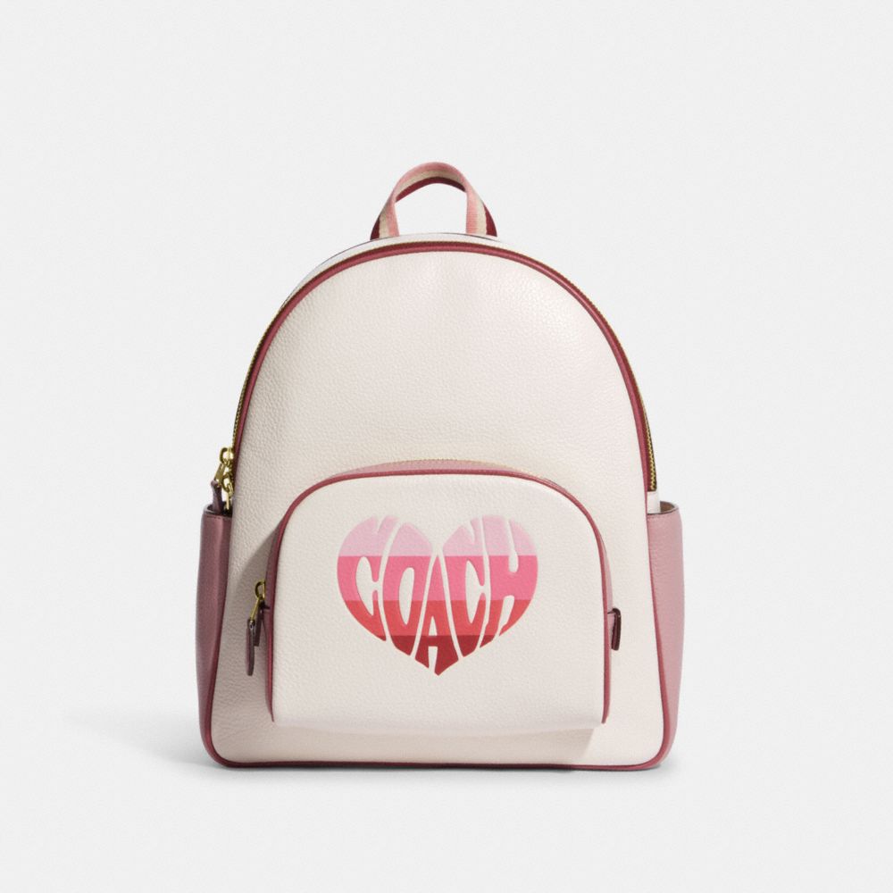 Court Backpack With Stripe Heart Motif - CA246 - Gold/Chalk Multi