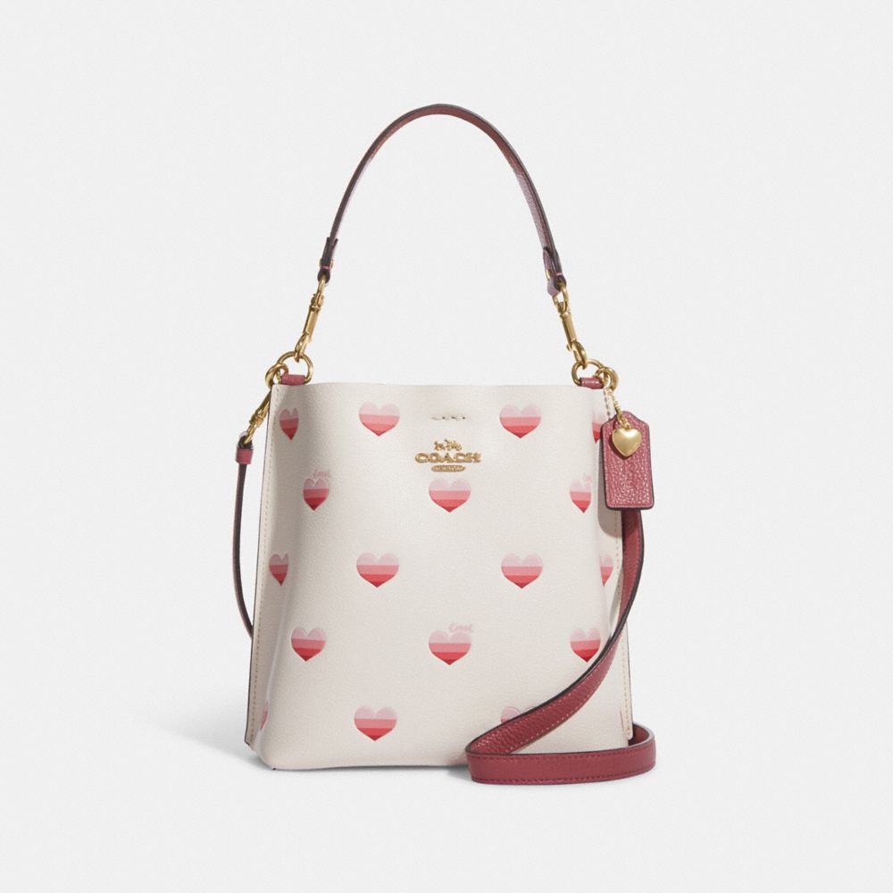 COACH CA249 Mollie Bucket Bag 22 With Stripe Heart Print GOLD/CHALK MULTI