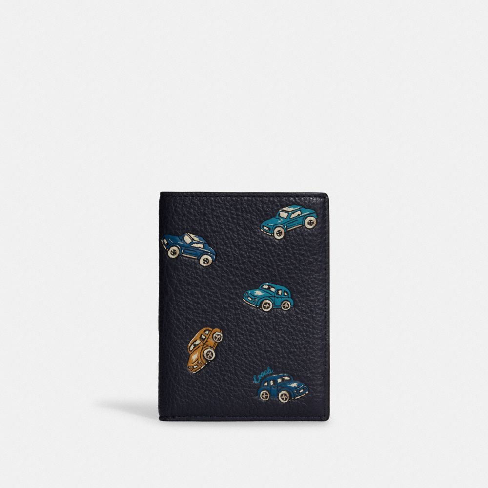 COACH CA250 Passport Case With Car Print GUNMETAL/MIDNIGHT MULTI