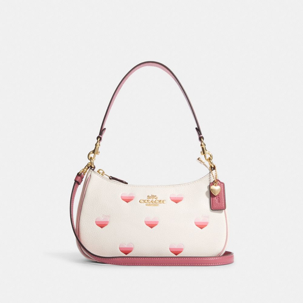 COACH CA251 Teri Shoulder Bag With Stripe Heart Print Gold/Chalk Multi