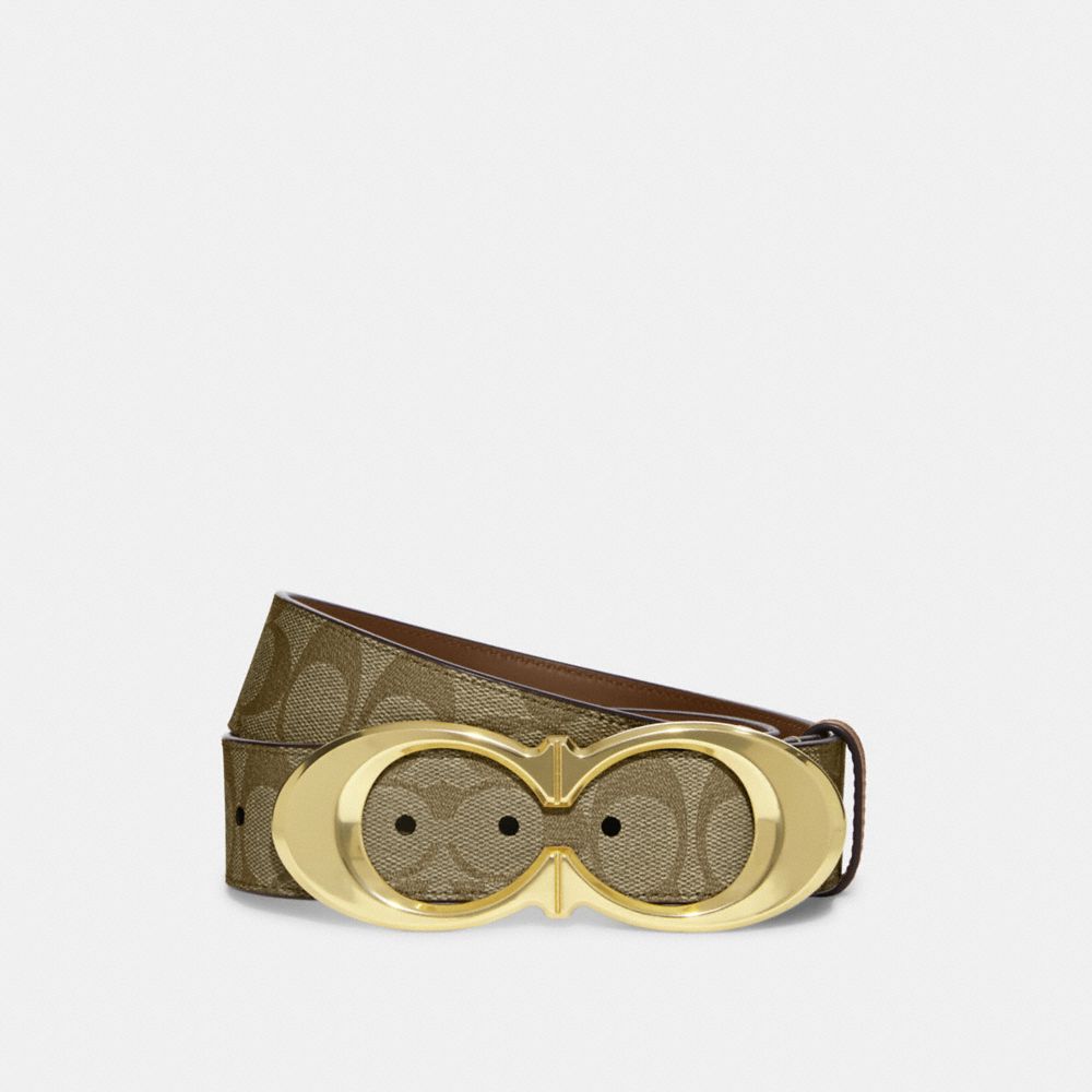 COACH CA253 Signature Buckle Belt, 25 Mm GOLD/KHAKI SADDLE