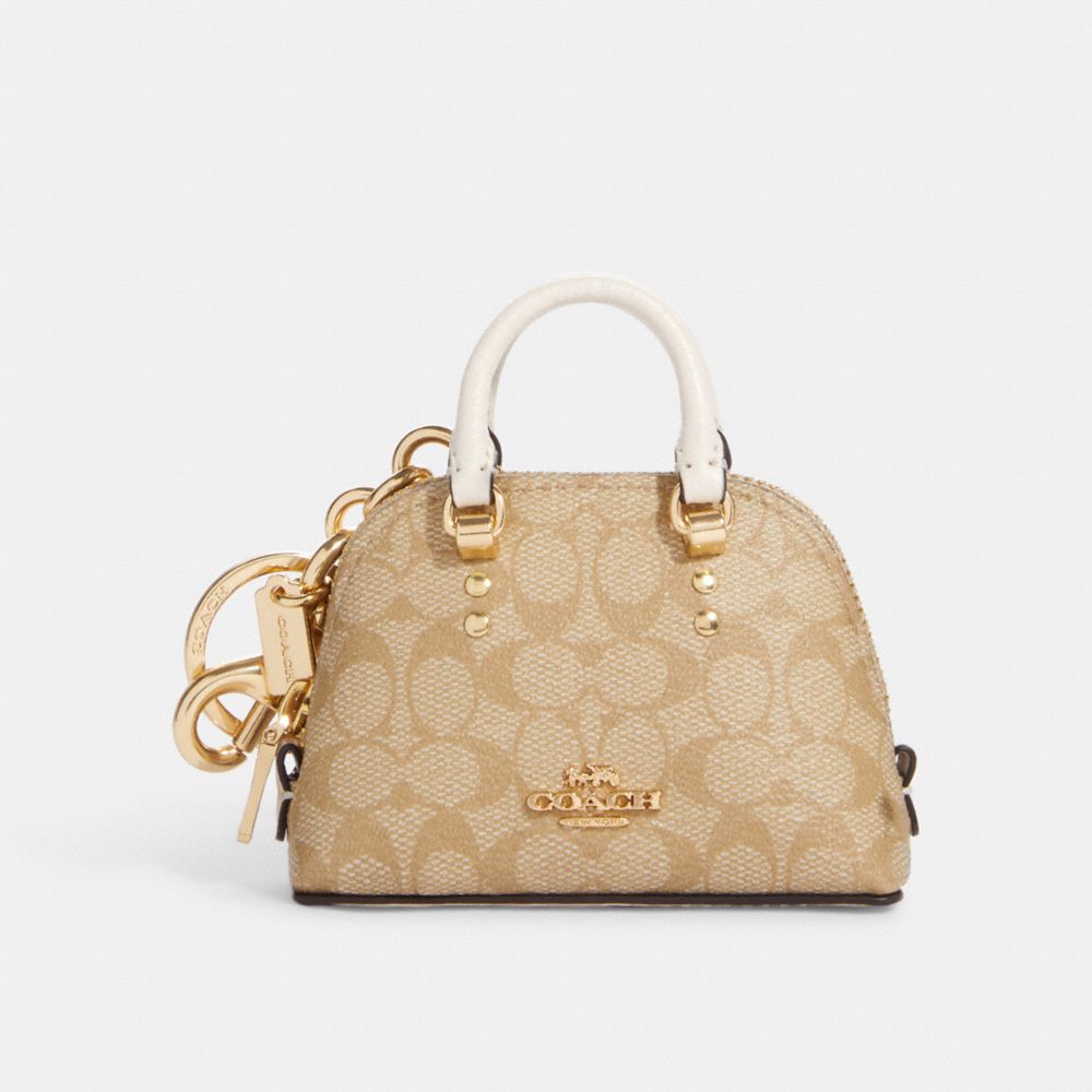 COACH CA259 Mini Katy Satchel Bag Charm In Signature Canvas GOLD/LIGHT KHAKI