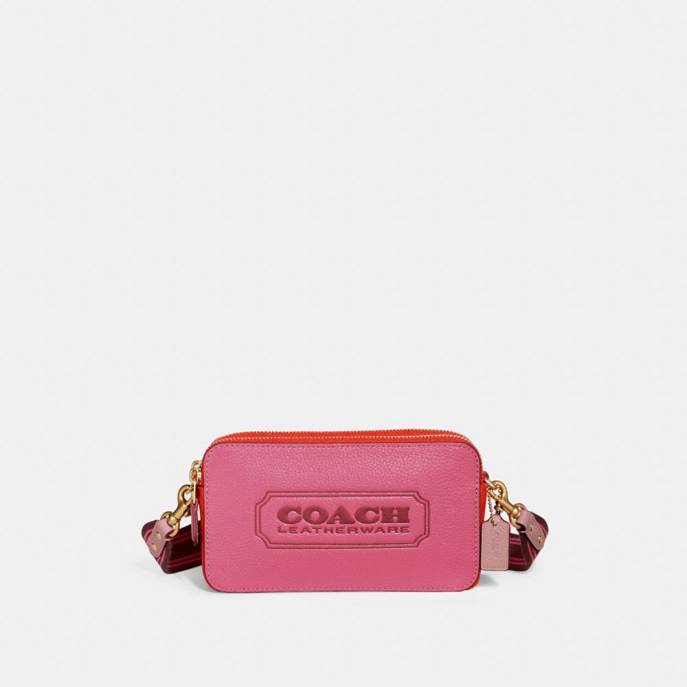 COACH CA263 Kira Crossbody In Colorblock With Coach Badge Brass/Petunia Multi