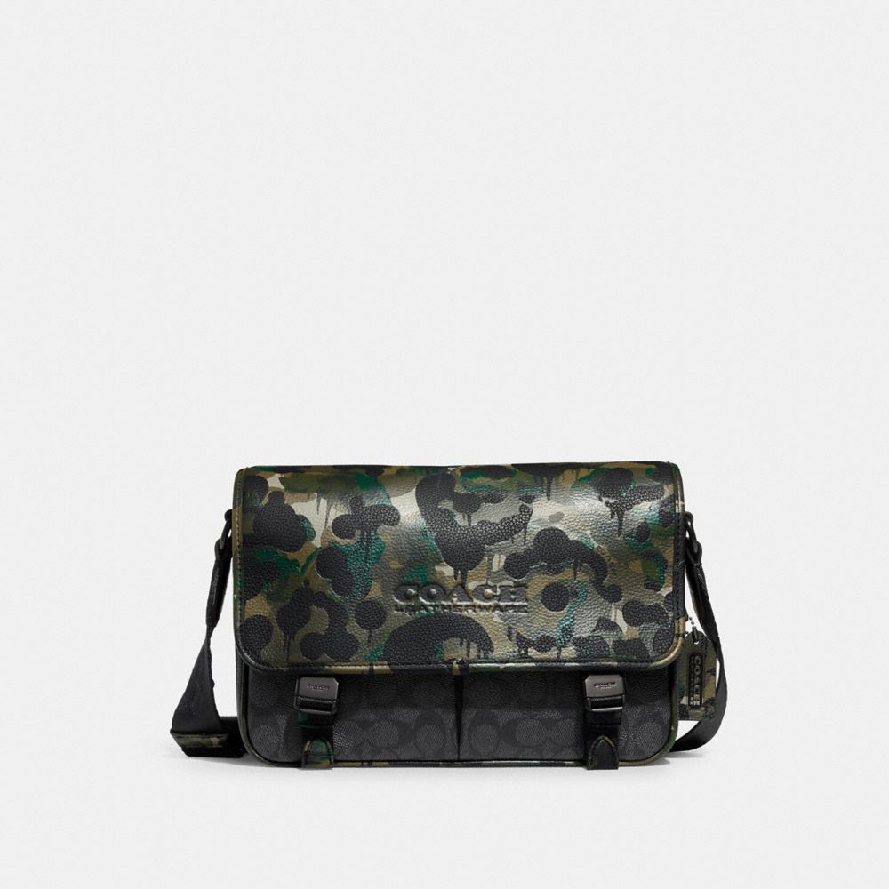 League Messenger Bag In Signature Canvas With Camo Print - CA265 - Charcoal Multi