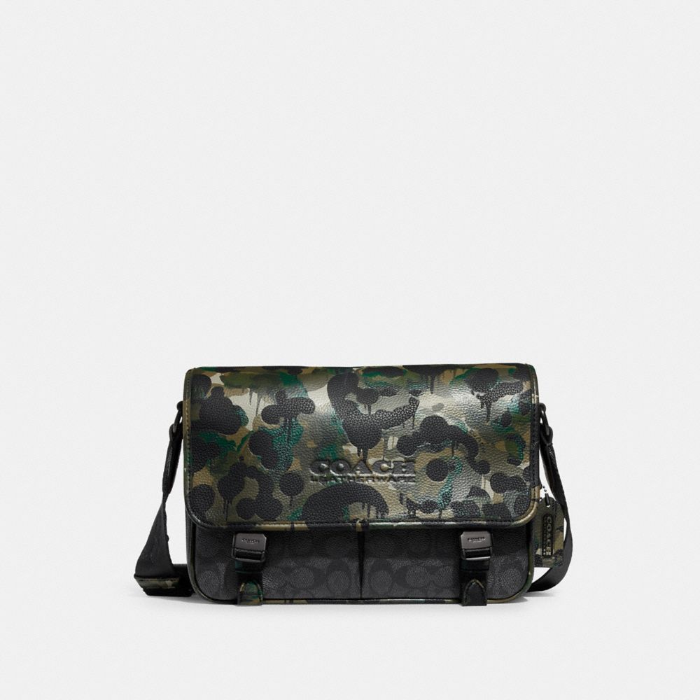 COACH CA265 League Messenger Bag In Signature Canvas With Camo Print CHARCOAL MULTI