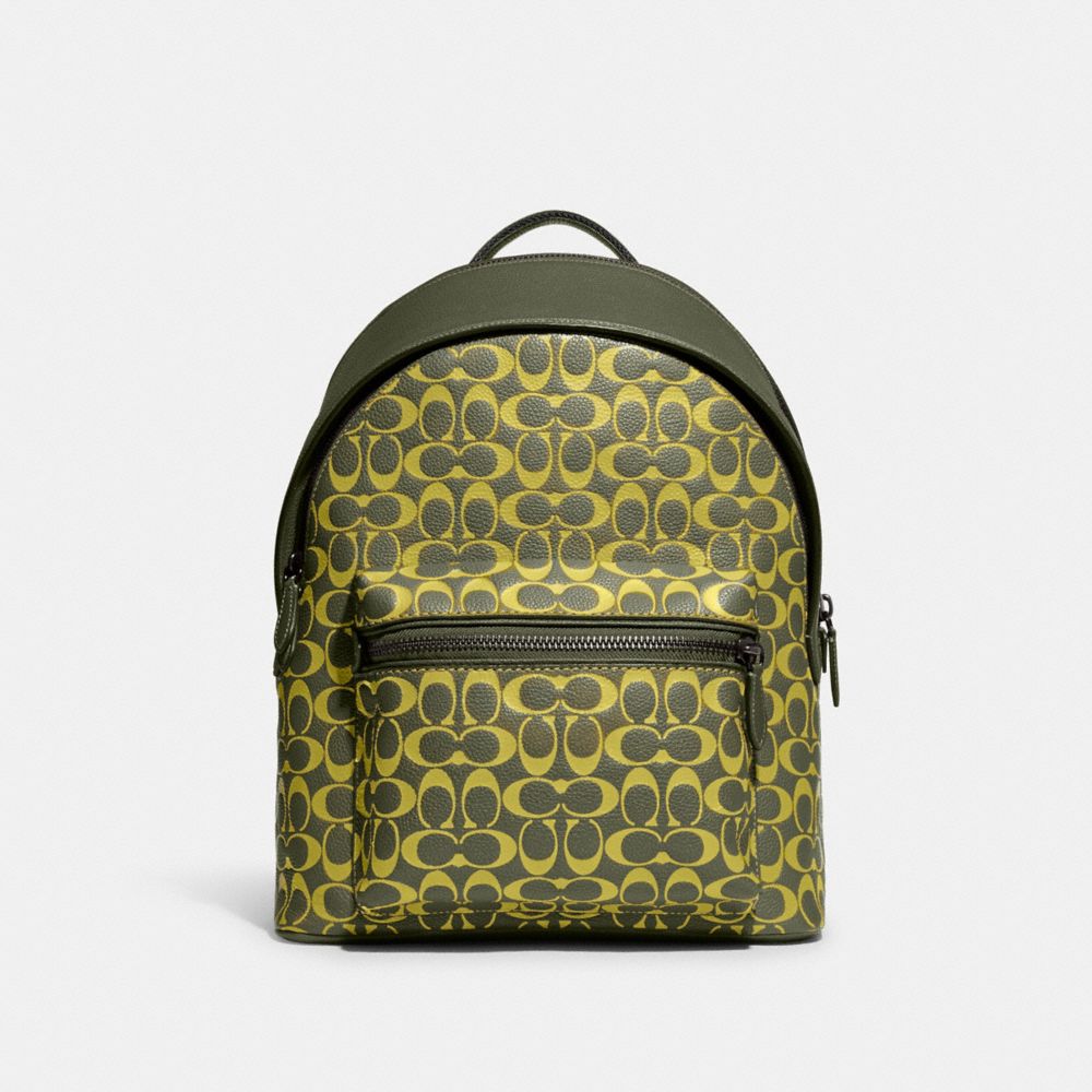 COACH CA269 Charter Backpack In Signature Leather Army Green/Key Lime