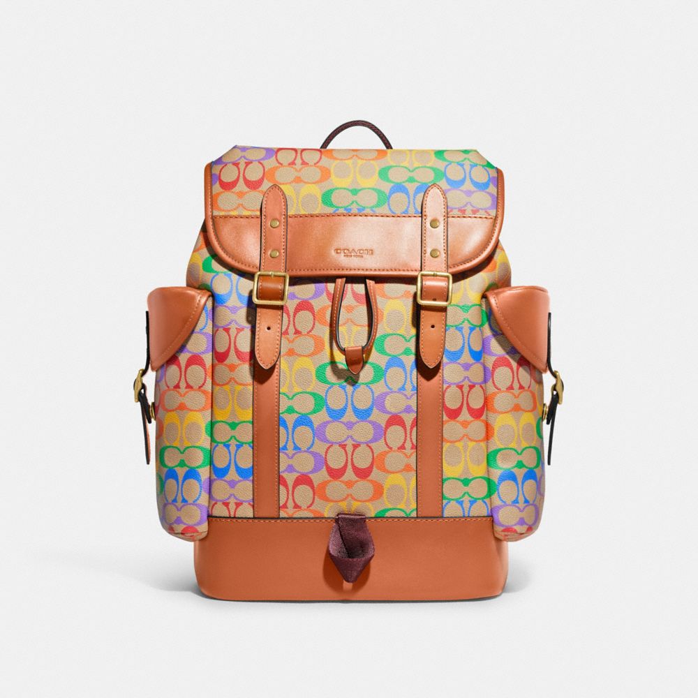 COACH CA282 Hitch Backpack In Rainbow Signature Canvas Saddle Multi