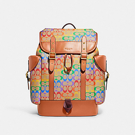COACH CA282 Hitch Backpack In Rainbow Signature Canvas Saddle-Multi
