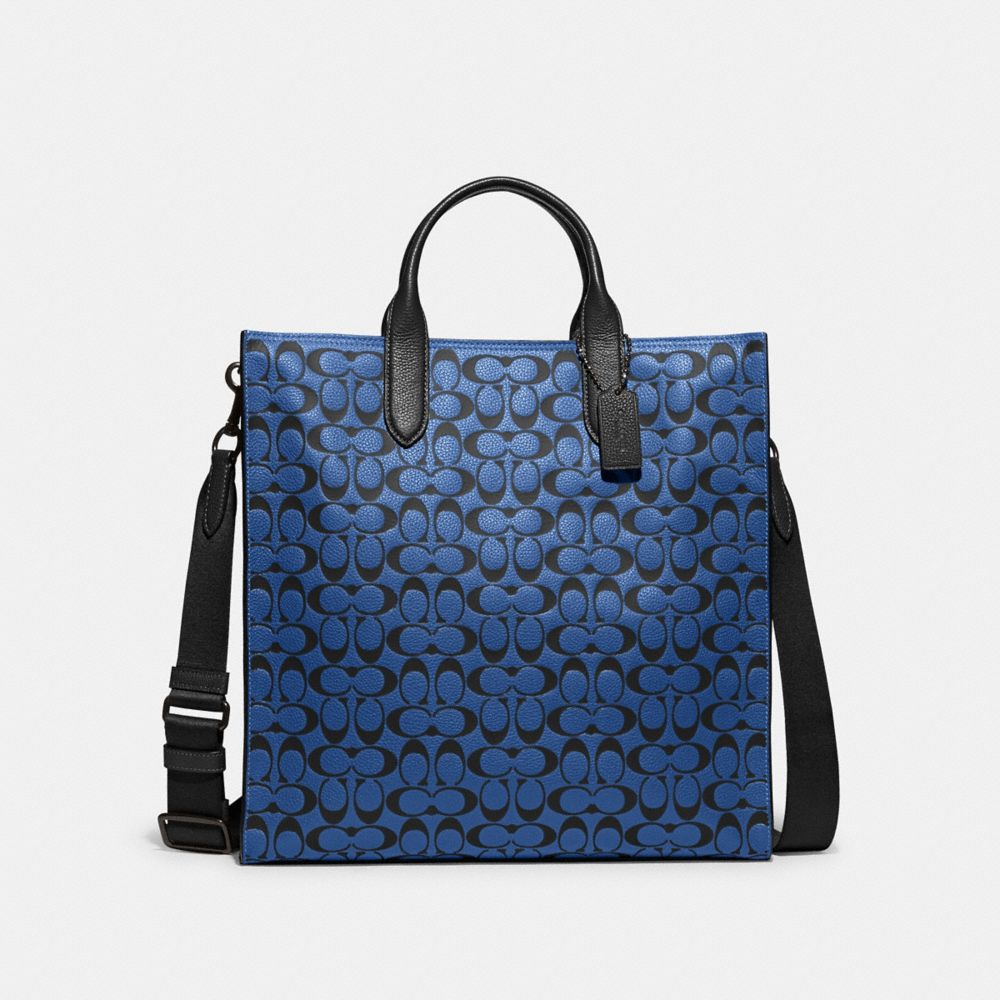 COACH CA289 Gotham Tall Tote In Signature Leather Blue Fin/Black