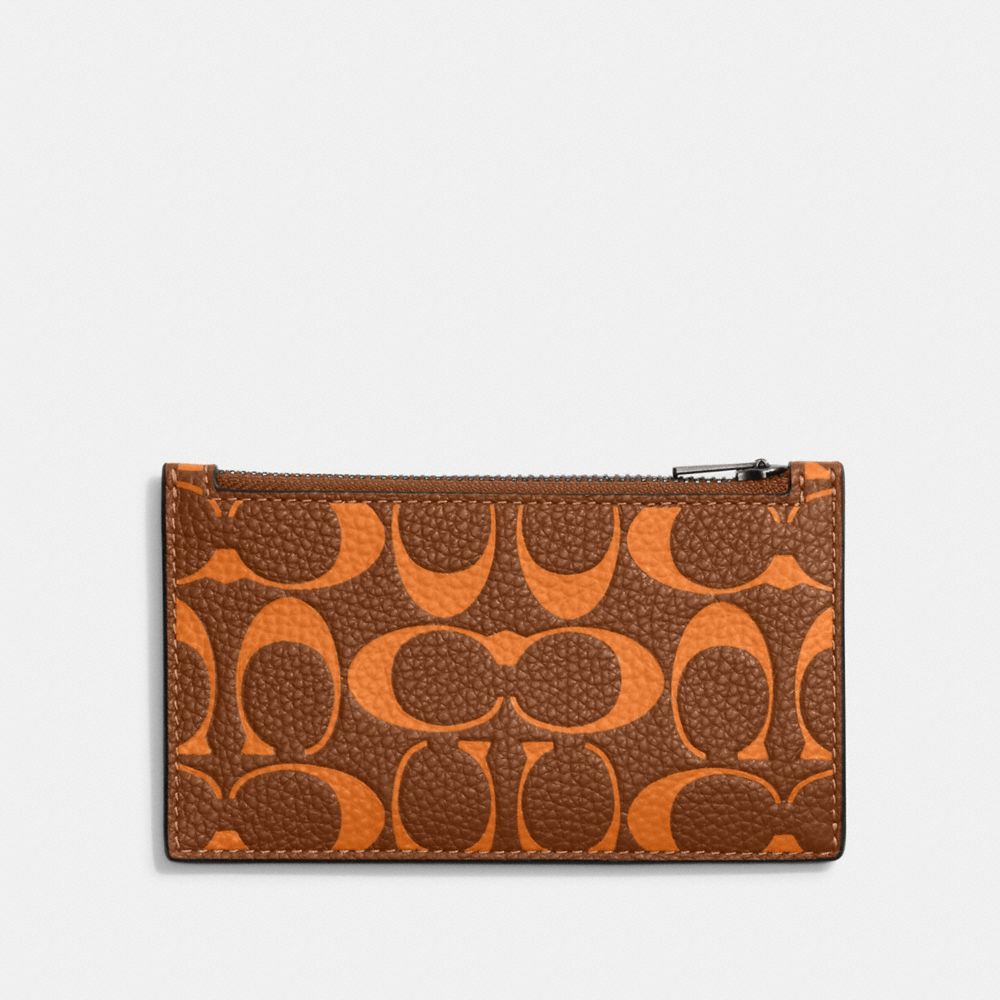 CA293 - Zip Card Case In Signature Leather SADDLE/PAPAYA