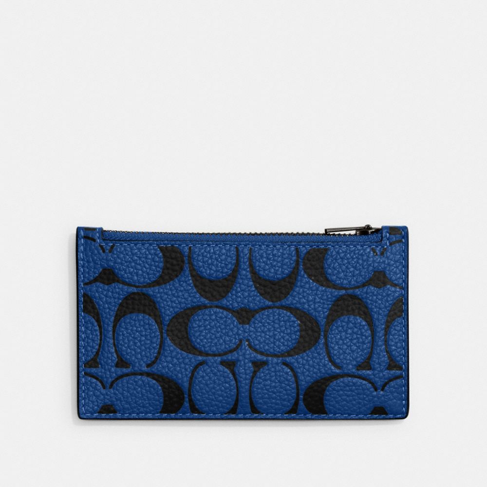 COACH CA293 Zip Card Case In Signature Leather BLUE FIN/BLACK