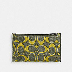 COACH CA293 Zip Card Case In Signature Leather ARMY GREEN/KEY LIME