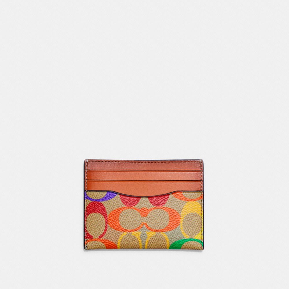 COACH CA295 Card Case In Rainbow Signature Canvas Rainbow Signature