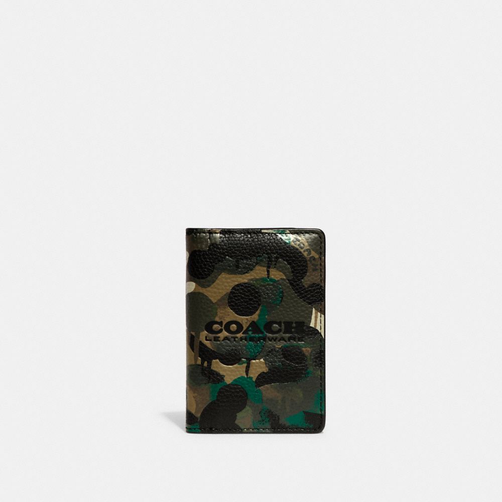 COACH CA299 Card Wallet In Signature Canvas With Camo Print CHARCOAL MULTI