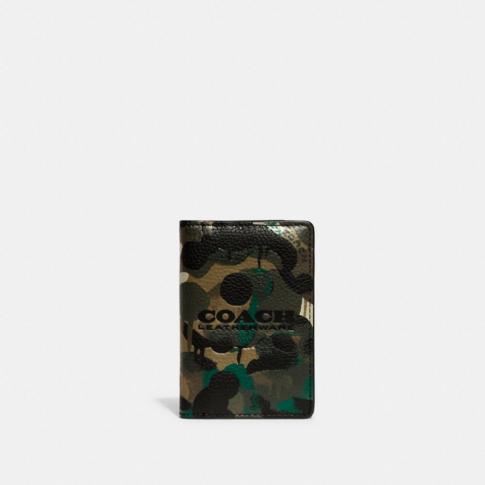 COACH CA299 Card Wallet In Signature Canvas With Camo Print Charcoal Multi