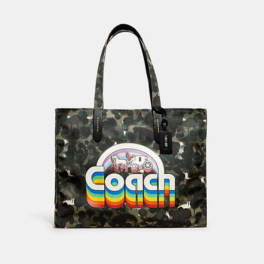 CA303 - 100 Percent Recycled Canvas Tote 42 With Camo Print And Rainbow Horse And Carriage Green/Blue Multi