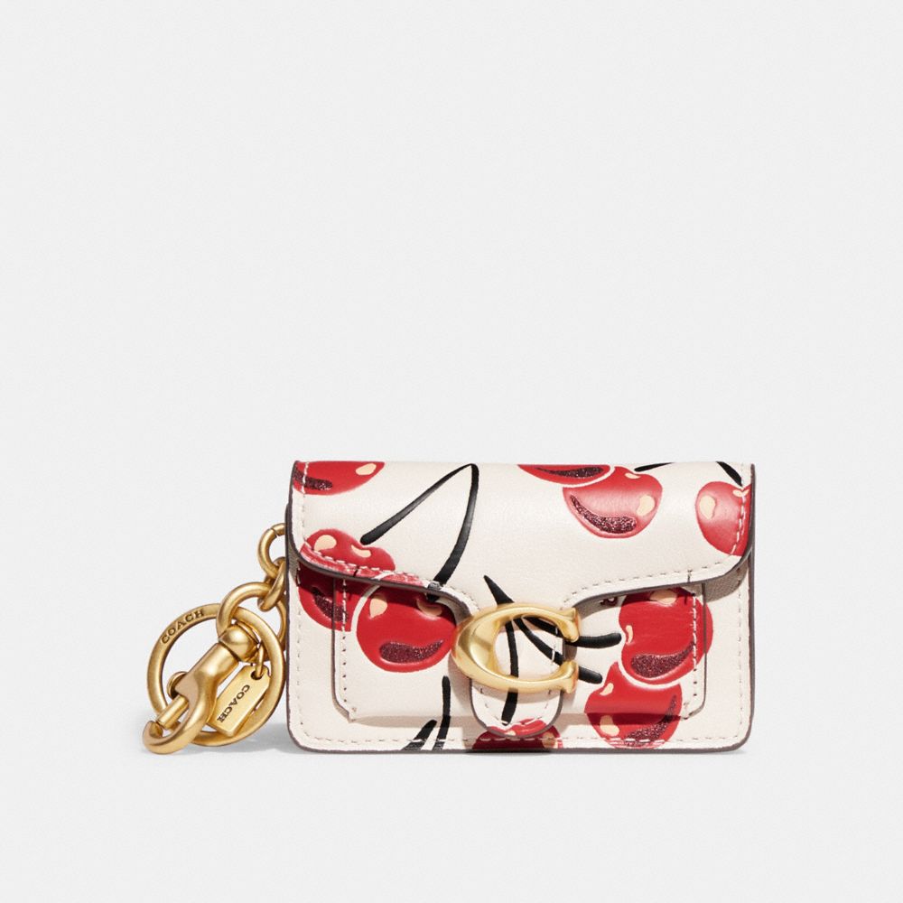 CA334 - Mini Tabby Bag Charm With Cherry Print Brass/Chalk