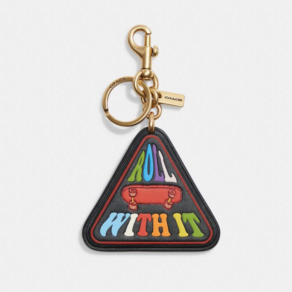 Bag Charm In Rainbow Signature Canvas - CA337 - Brass/Multi