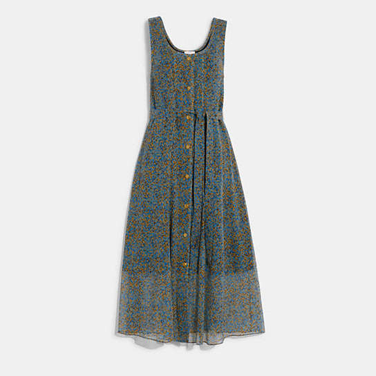 CA370 - Long Print Dress Blue/Yellow