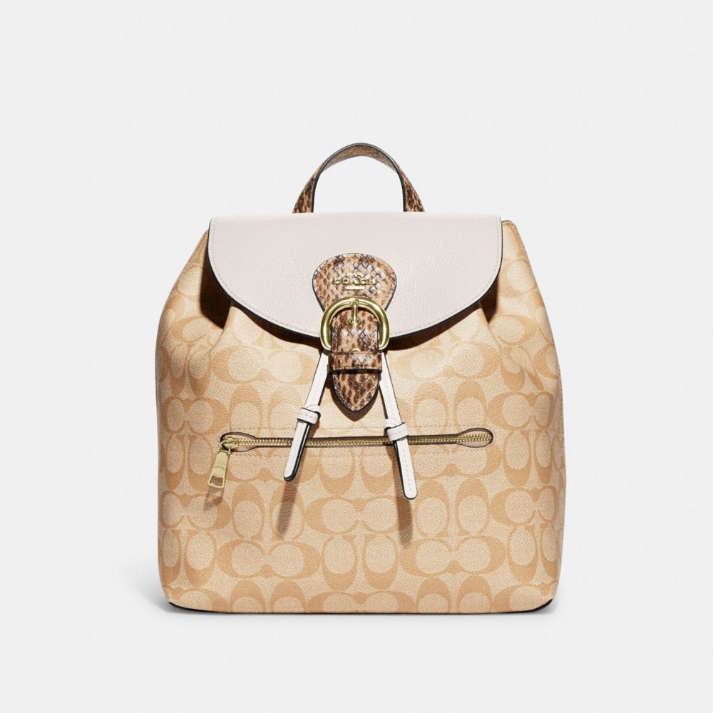 COACH CA426 - Kleo Backpack In Blocked Signature Canvas GOLD/LIGHT KHAKI CHALK MULTI