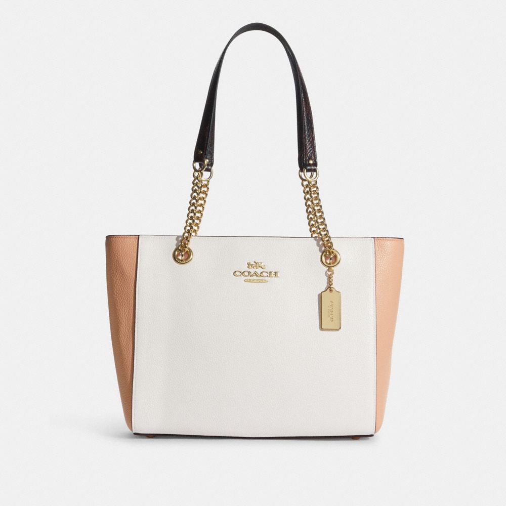 Cammie Chain Tote In Colorblock - CA429 - GOLD/CHALK MULTI