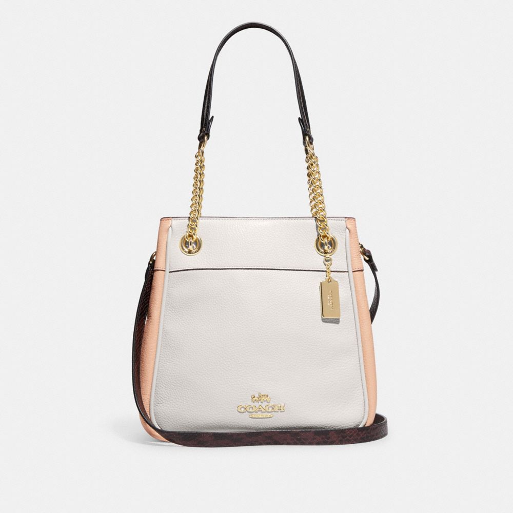 Cammie Chain Bucket Bag In Colorblock - GOLD/CHALK MULTI - COACH CA430