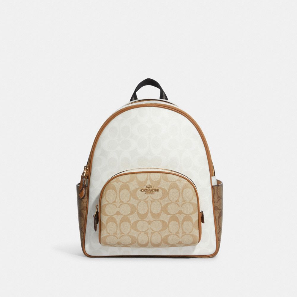 Court Backpack In Blocked Signature Canvas - CA439 - GOLD/CHALK/GLACIER WHITE MULTI