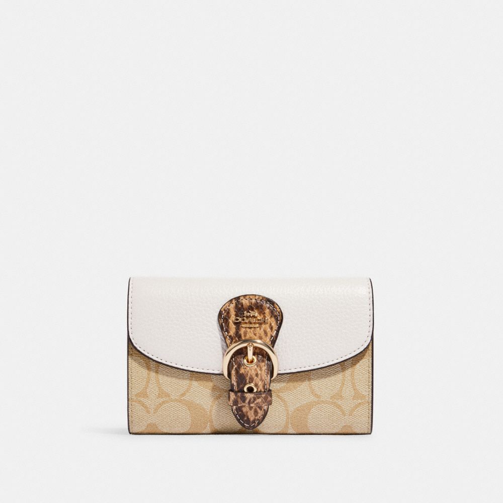 COACH Kleo Wallet In Blocked Signature Canvas - GOLD/LIGHT KHAKI CHALK MULTI - CA440