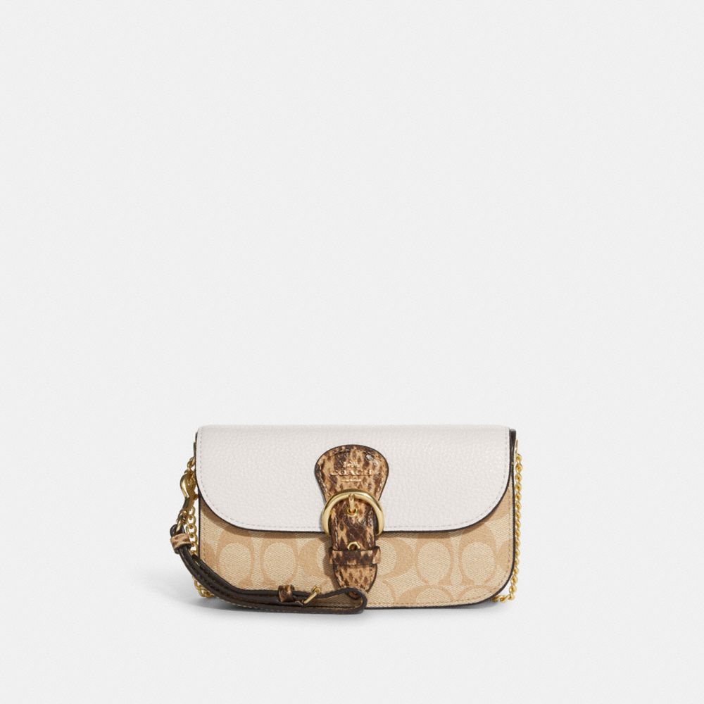 Kleo Crossbody In Blocked Signature Canvas - CA441 - GOLD/LIGHT KHAKI CHALK MULTI