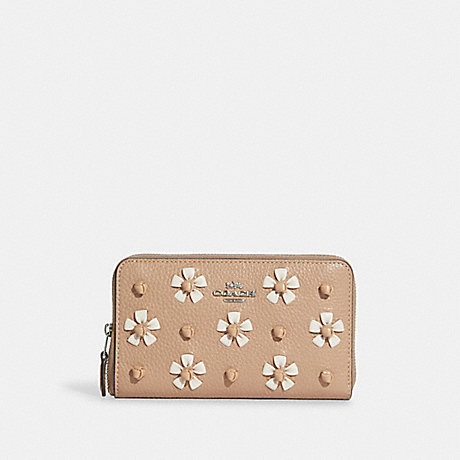 COACH Medium Id Zip Wallet With Floral Whipstitch -  - CA442