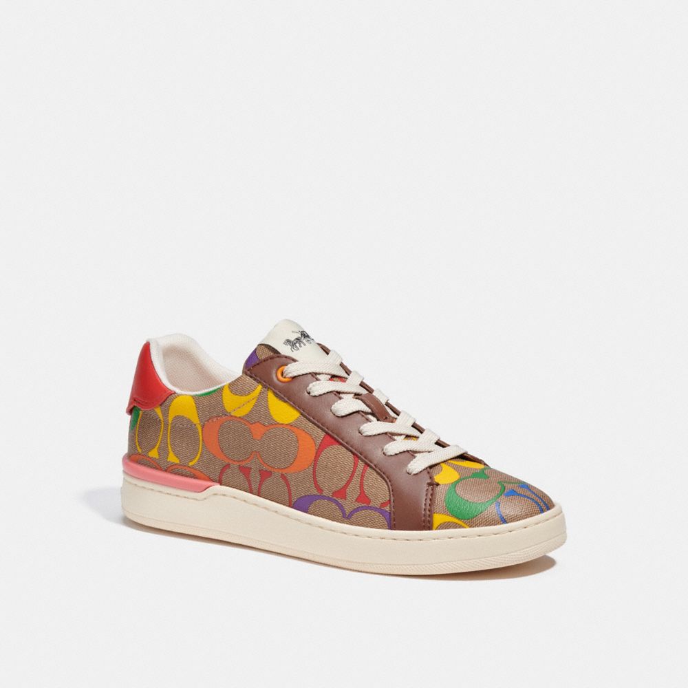 COACH CA449 Clip Low Top Sneaker In Rainbow Signature Canvas RAINBOW SIGNATURE