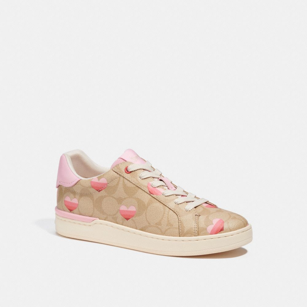 COACH CA450 Clip Low Top Sneaker In Signature Canvas KHAKI/ LIGHT PINK