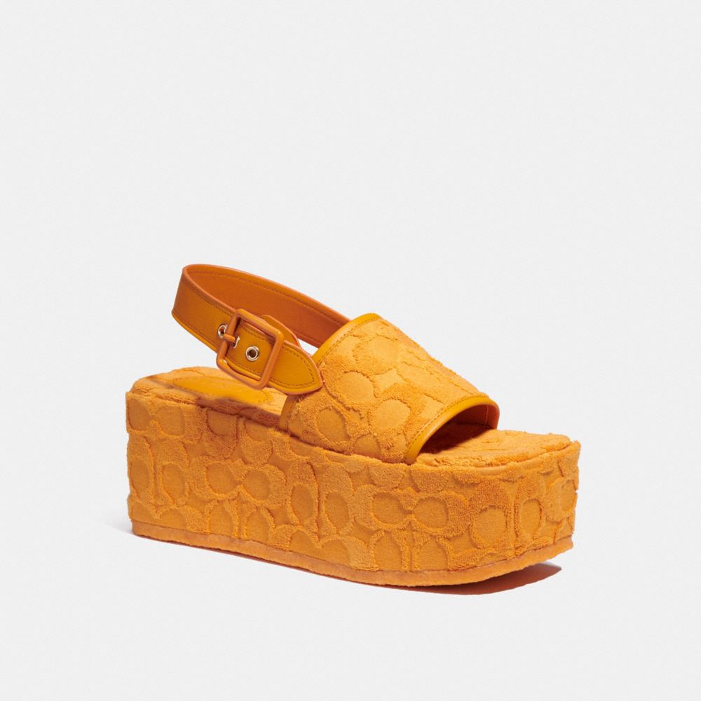 COACH CA467 Noelle Sandal In Signature Terry Cloth PAPAYA