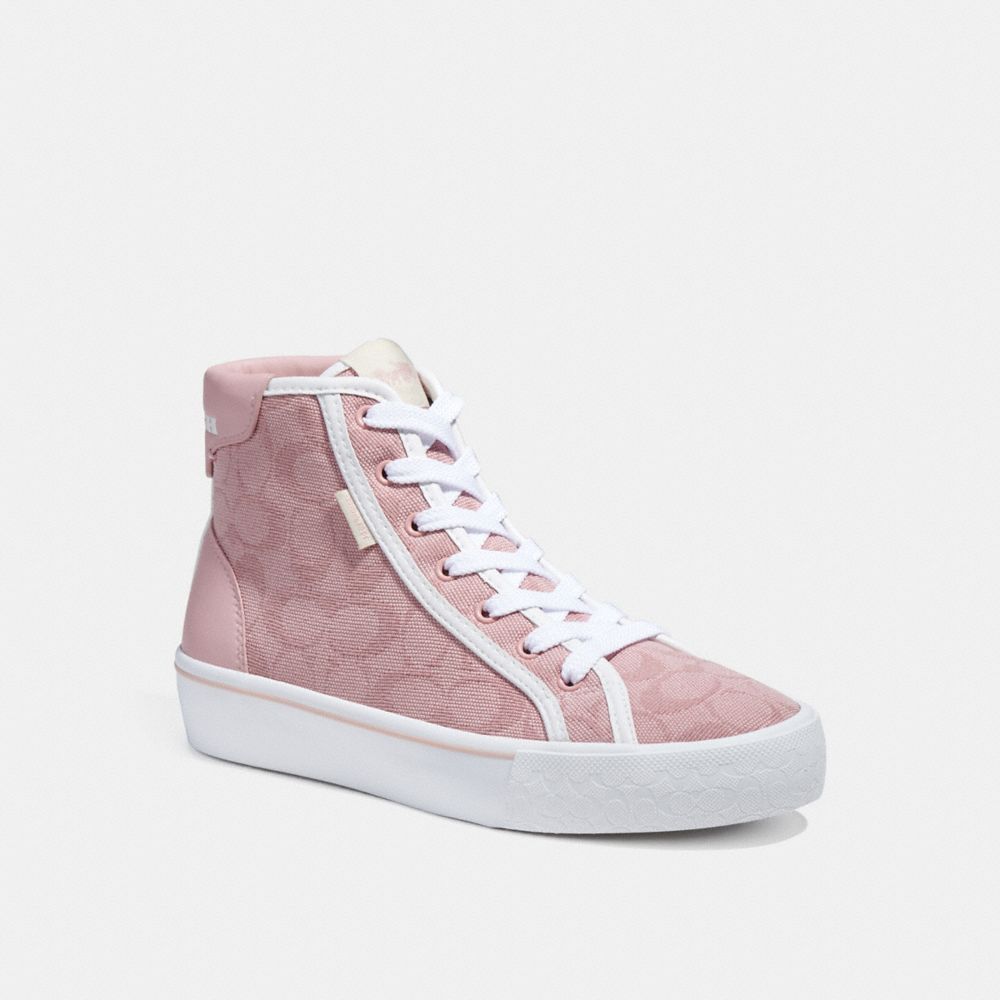 COACH CA507 Citysole High Top Platform Sneaker In Signature Jacquard Canvas CARNATION/OPTIC WHITE