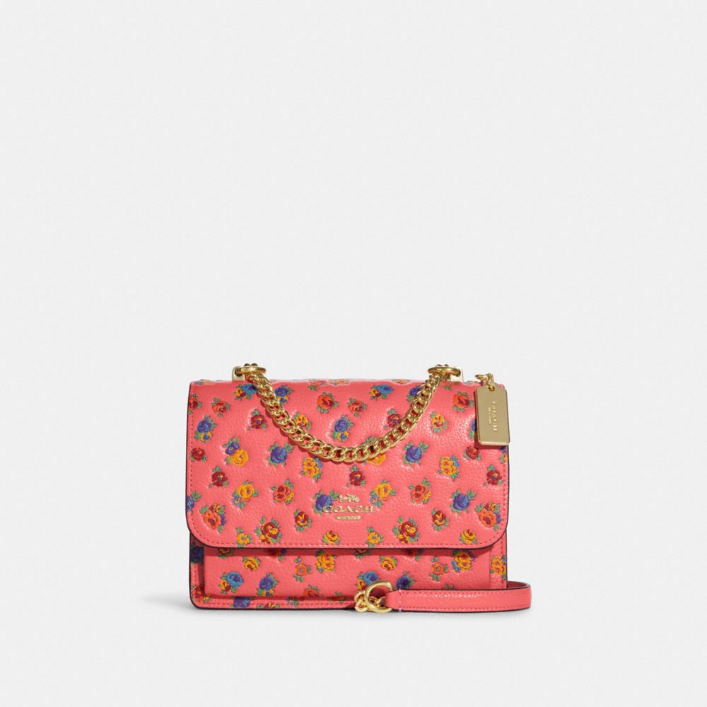 COACH Klare Crossbody With Mini Vintage Rose Print - GOLD/PINK LEMONADE MULTI - CA540