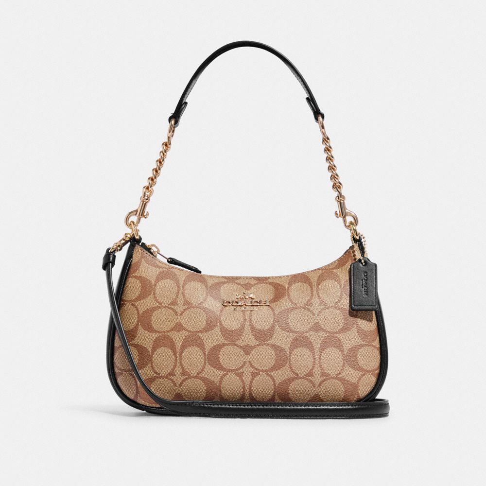 COACH Teri Shoulder Bag In Signature Canvas - GOLD/KHAKI/BLACK - CA548