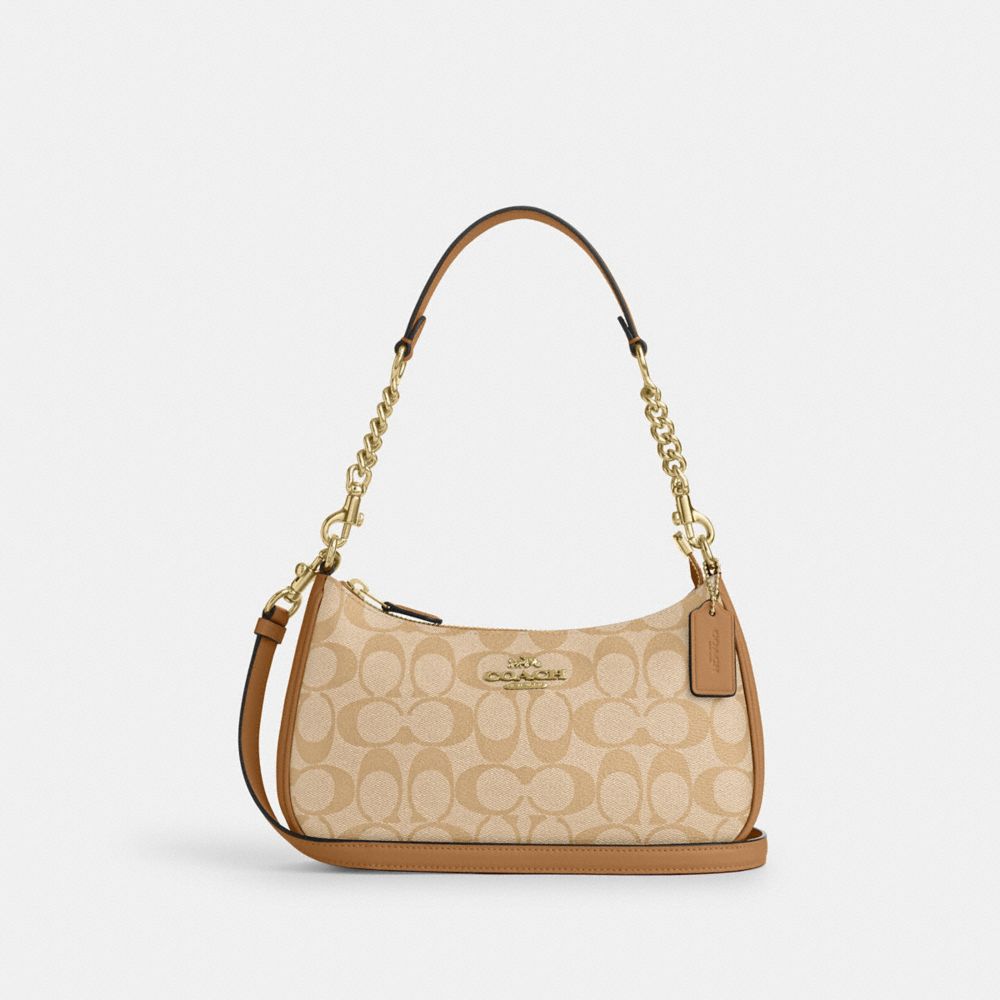 COACH CA548 Teri Shoulder Bag In Signature Canvas Gold/Lt Khaki/Lt Saddle