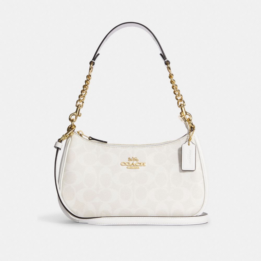 COACH CA548 Teri Shoulder Bag In Signature Canvas GOLD/CHALK/GLACIERWHITE