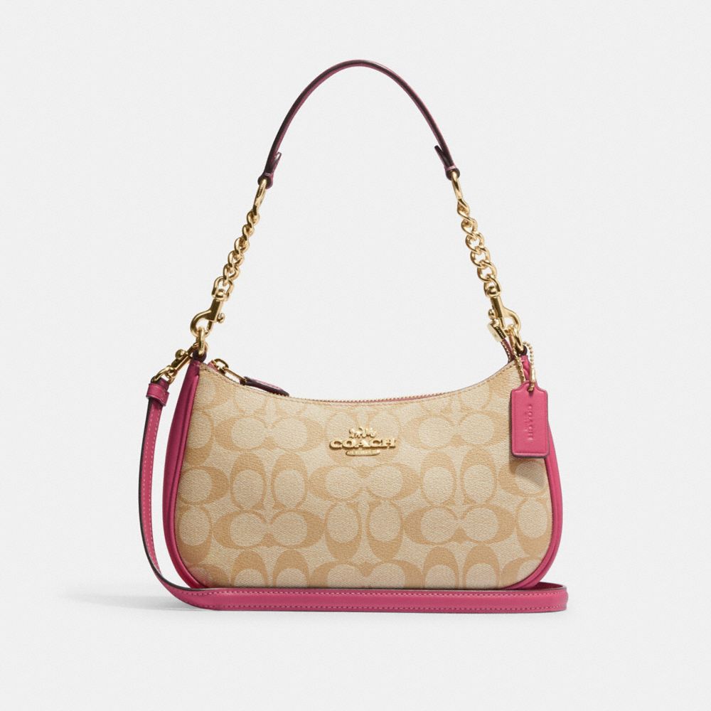 COACH CA548 Teri Shoulder Bag In Signature Canvas IM/LIGHT KHAKI/PETUNIA