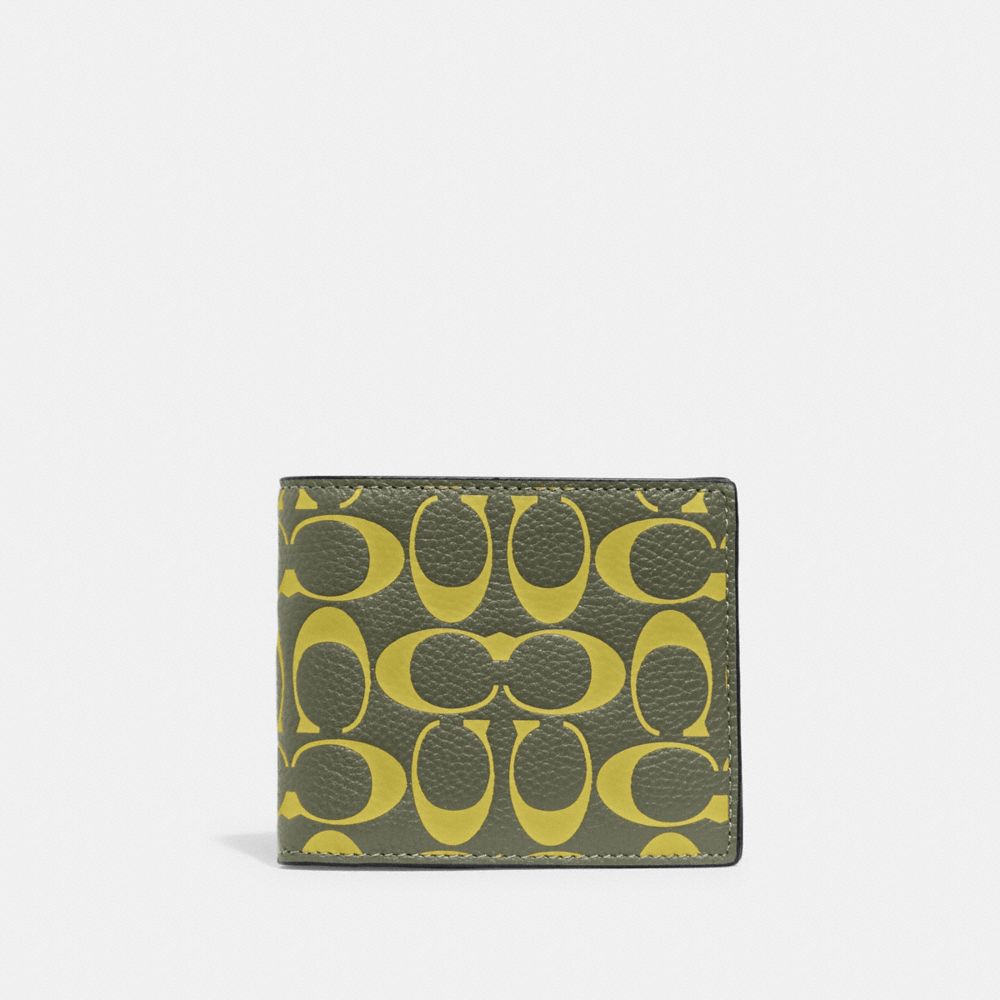 3 In 1 Wallet In Signature Leather - CA549 - Army Green/Key Lime