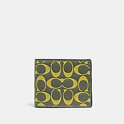 3 In 1 Wallet In Signature Leather - CA549 - Army Green/Key Lime